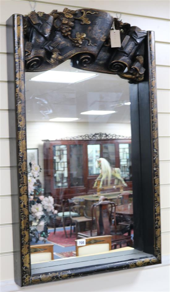 A Canton gilt decorated black lacquer rectangular mirror H.97cm